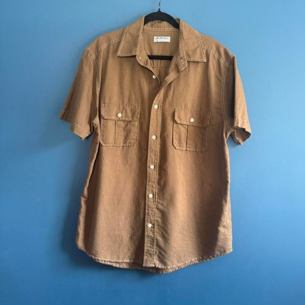 Y2K Linen Blend Button down Men's Size Large Brown 2006 Short Sleeve Old Navy